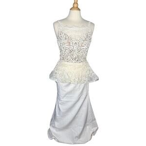 Sherri Hill White Off White Ivory Fitted Peplum low Back Wedding Dress Prom
